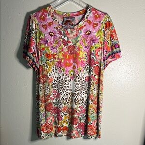 Johny Was Wild Garden Puff Sleeve Floral - Tee Shirt Top Size M
